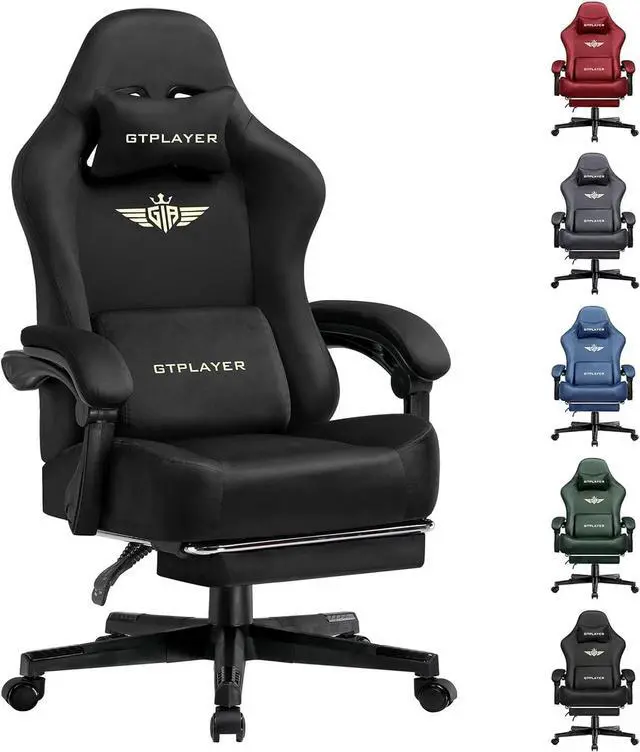 Main image of GTPLAYER Gaming Chair Fabric with Pocket Spring Cushion, Big and Tall Gamings Chairs 350LBS High Back Computer Chair with Footrest for Adults Lumbar Support Swivel Game Chair for Office Light Black