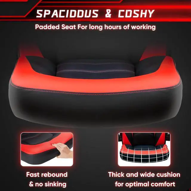 Alt view image 7 of 7 - OLIXIS Computer Gaming Desk Chair - Big and Tall Ergonomic Comfy Lumbar Support with Flip-up Armrest and 360° Swivel Wheels, PU Leather Height Adjustable, for Home and Office, Red