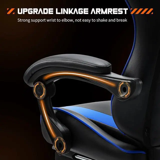Alt view image 5 of 7 - Sweetcrispy Video Game Desk Chair - Ergonomic Computer with Footrest and Comfy Lumbar Support, PU Leather Recliner with Headrest, Fixed Up Armrest, Height Adjustable with 360° Swivel, for Adults, Blue