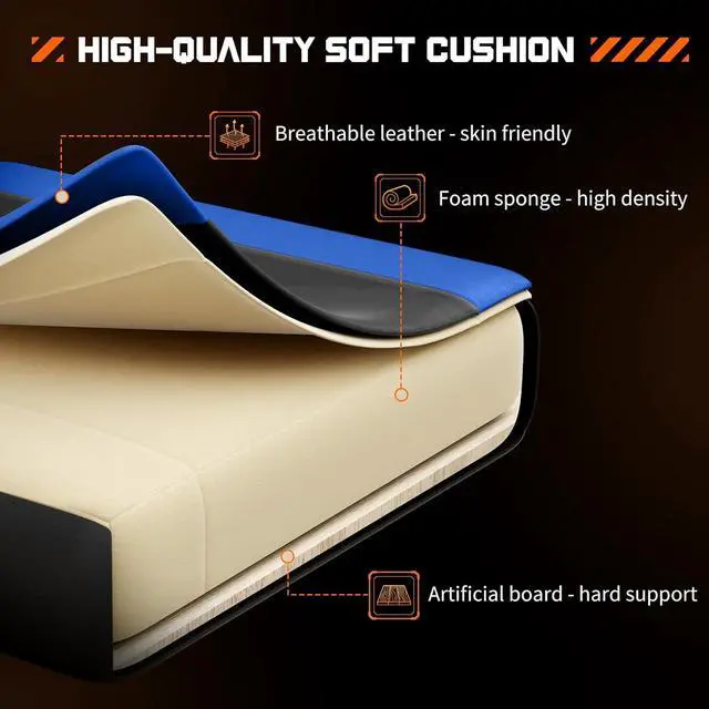 Alt view image 7 of 7 - Sweetcrispy Video Game Desk Chair - Ergonomic Computer with Footrest and Comfy Lumbar Support, PU Leather Recliner with Headrest, Fixed Up Armrest, Height Adjustable with 360° Swivel, for Adults, Blue