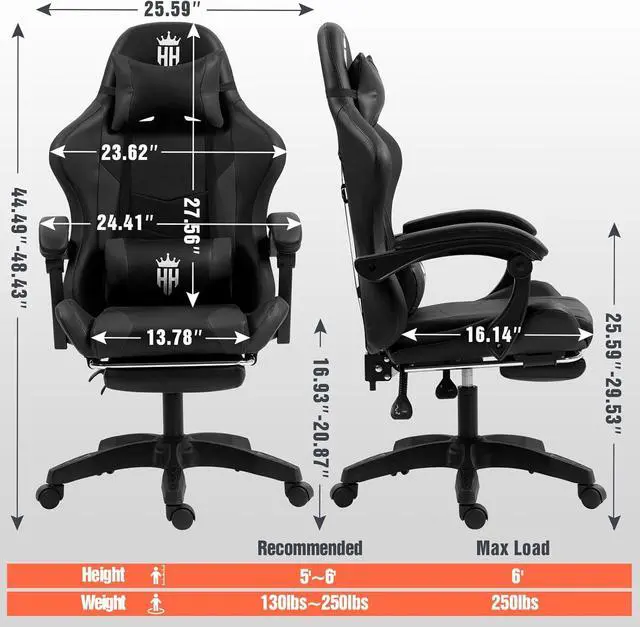Alt view image 2 of 7 - Gaming Chair with Footrest Ergonomic Computer Chair for Adult, Adjustable Headrest, Lumbar Pillow, Large Size Reclining Gaming Chair Big and Tall with Linkage Armrest for Home, Office, Gaming