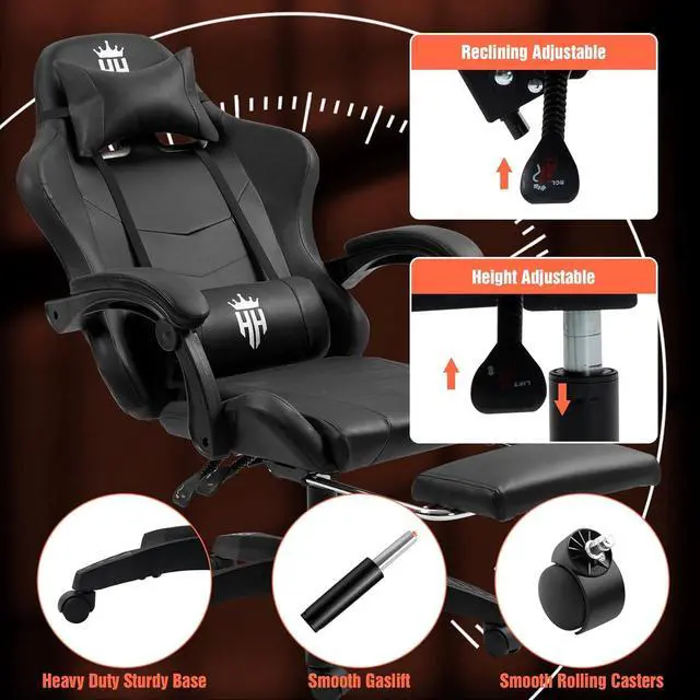 Alt view image 6 of 7 - Gaming Chair with Footrest Ergonomic Computer Chair for Adult, Adjustable Headrest, Lumbar Pillow, Large Size Reclining Gaming Chair Big and Tall with Linkage Armrest for Home, Office, Gaming