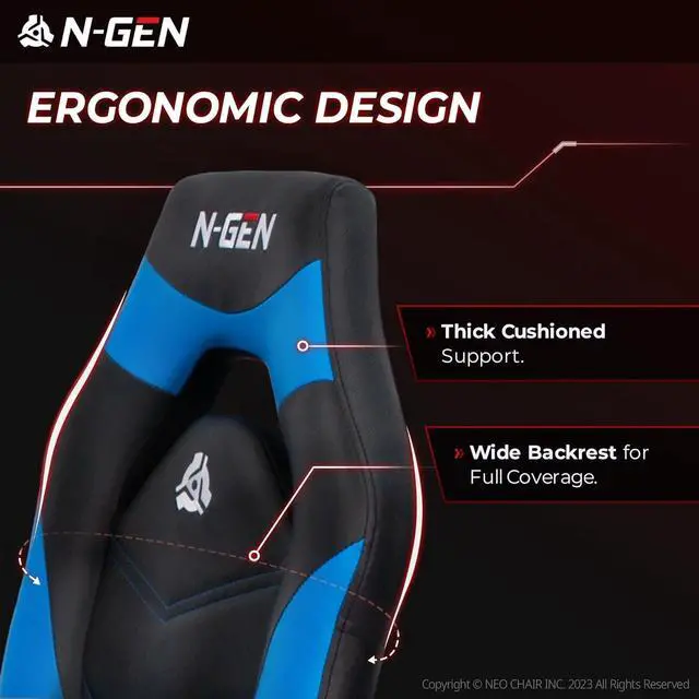 Alt view image 4 of 7 - N-GEN Video Gaming Chair Ergonomic Computer Desk Office Chair with Lumbar Support Adjustable Height Swivel Wheels Flip-Up Arms PU Leather Home and Office (Blue)