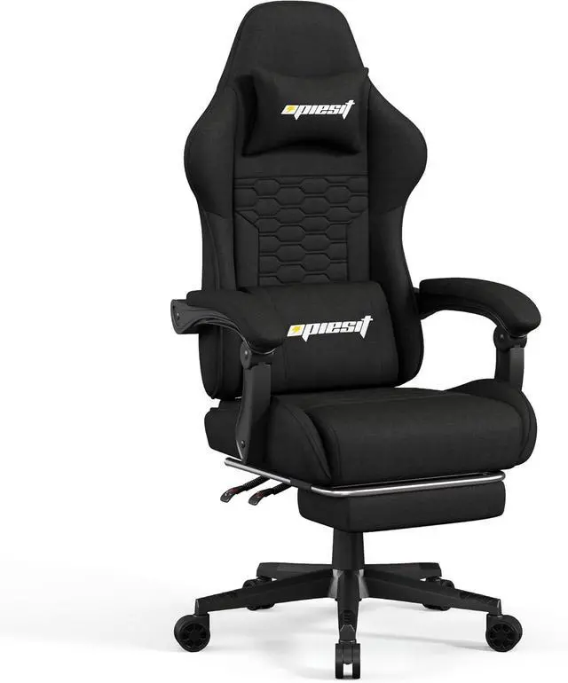 Alt view image 6 of 6 - Gaming Chair, Computer Chairs for Adults with Lumbar Support and Massager, Comfortable Gamer Chair with Footrest & Pocket Spring Cushion, Ergonomic Home Office Chair, Black, Fabric