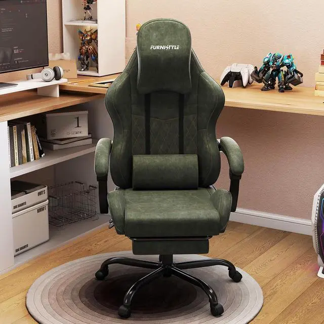 Main image of Gaming Chair Big and Tall, Green Leather Video Game Chairs with Footrest, Padded Linkage Armrests & Large Headrest, Ergonomic Computer Chair 350lbs for Adults Gaming or Office Use