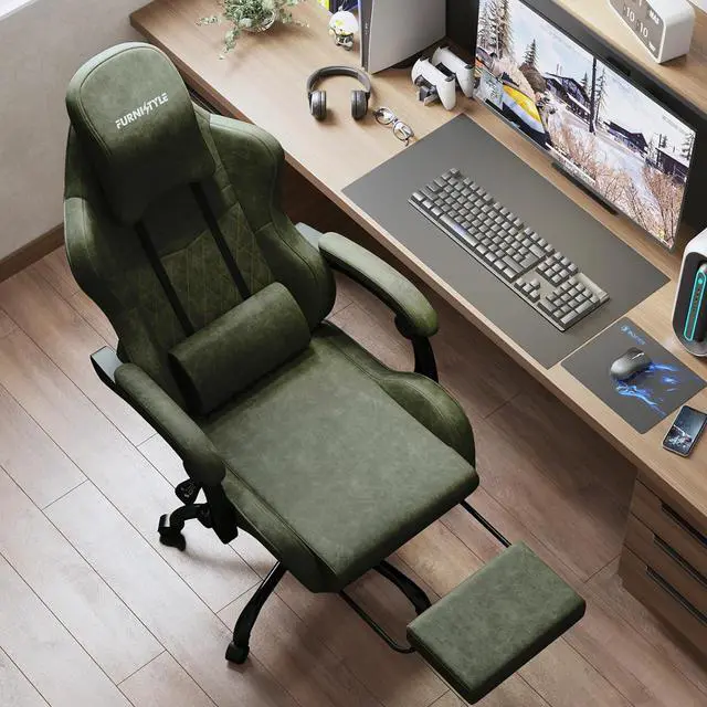 Alt view image 4 of 7 - Gaming Chair Big and Tall, Green Leather Video Game Chairs with Footrest, Padded Linkage Armrests & Large Headrest, Ergonomic Computer Chair 350lbs for Adults Gaming or Office Use
