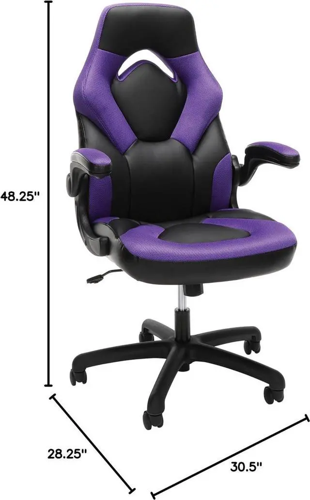 Alt view image 3 of 7 - RESPAWN 3085 Ergonomic Gaming Chair for Adults, High Back Office Chair with Headrest and Flip Up Arms, Leather Racing Style Gaming Seat with Lumbar Support, Video Game Computer Desk Seat - Purple