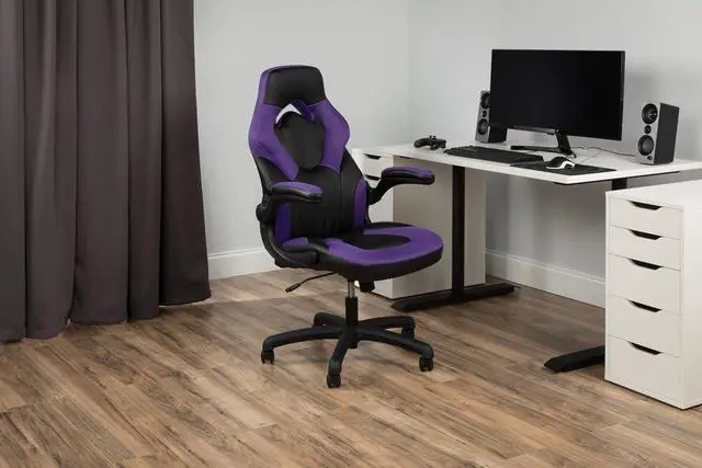 Alt view image 7 of 7 - RESPAWN 3085 Ergonomic Gaming Chair for Adults, High Back Office Chair with Headrest and Flip Up Arms, Leather Racing Style Gaming Seat with Lumbar Support, Video Game Computer Desk Seat - Purple