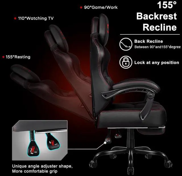 Alt view image 7 of 7 - VITESSE Big and Tall Gaming Chair 400lb Weight Capacity with Footrest, Ergonomic Video Game Chair for Adults with Oversized Headrest and Lumbar Pillow, Computer Chair Gaming for Office (Black+Red)