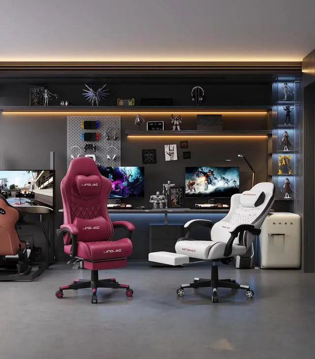 Alt view image 2 of 7 - Gaming Chair,Ergonomic Computer Gaming Chair,400lb Load-Bearing,Retractable Footrest/Waist Support/Ergonomic Backrest[Spring + 4D Sponge] (RED)