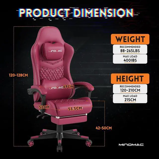 Alt view image 3 of 7 - Gaming Chair,Ergonomic Computer Gaming Chair,400lb Load-Bearing,Retractable Footrest/Waist Support/Ergonomic Backrest[Spring + 4D Sponge] (RED)