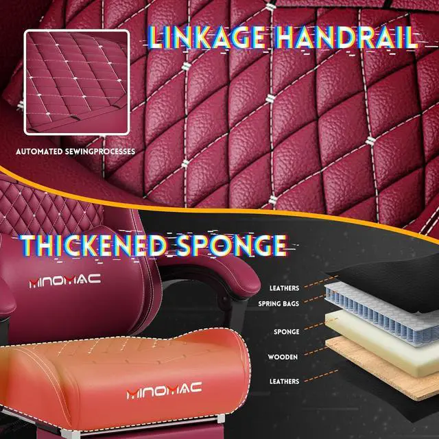 Alt view image 5 of 7 - Gaming Chair,Ergonomic Computer Gaming Chair,400lb Load-Bearing,Retractable Footrest/Waist Support/Ergonomic Backrest[Spring + 4D Sponge] (RED)