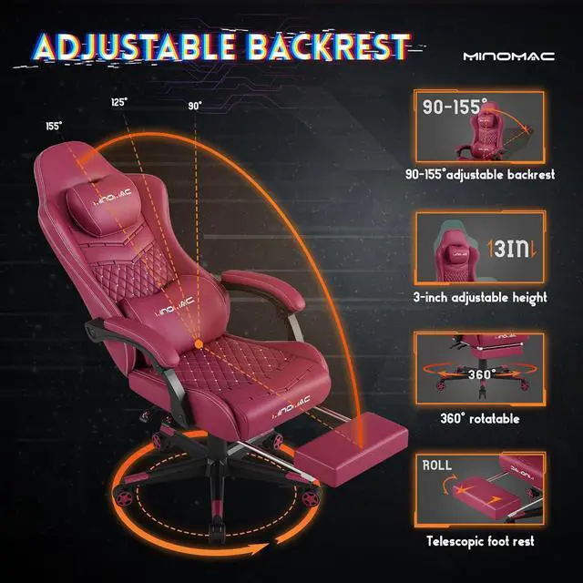 Alt view image 6 of 7 - Gaming Chair,Ergonomic Computer Gaming Chair,400lb Load-Bearing,Retractable Footrest/Waist Support/Ergonomic Backrest[Spring + 4D Sponge] (RED)
