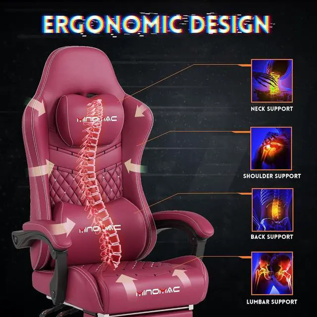 Alt view image 7 of 7 - Gaming Chair,Ergonomic Computer Gaming Chair,400lb Load-Bearing,Retractable Footrest/Waist Support/Ergonomic Backrest[Spring + 4D Sponge] (RED)