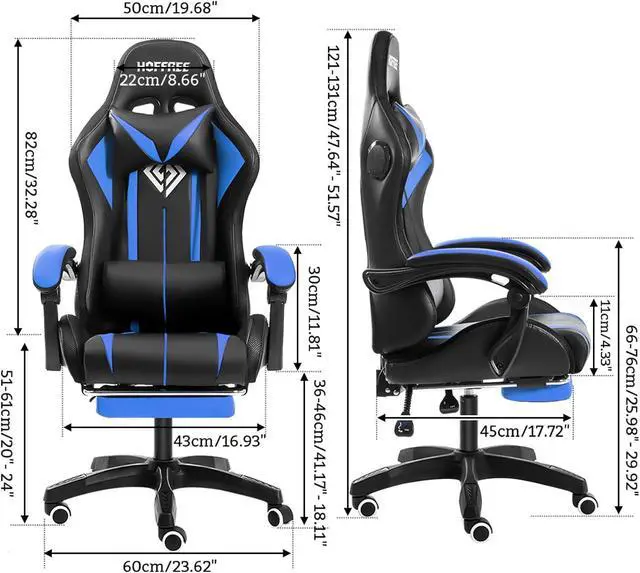 Alt view image 2 of 7 - HOFFREE RGB Gaming Chair with Speakers Massage Computer Gaming Chair with LED Lights and Footrest High Back Video Game Chair for Adults Blue and Black