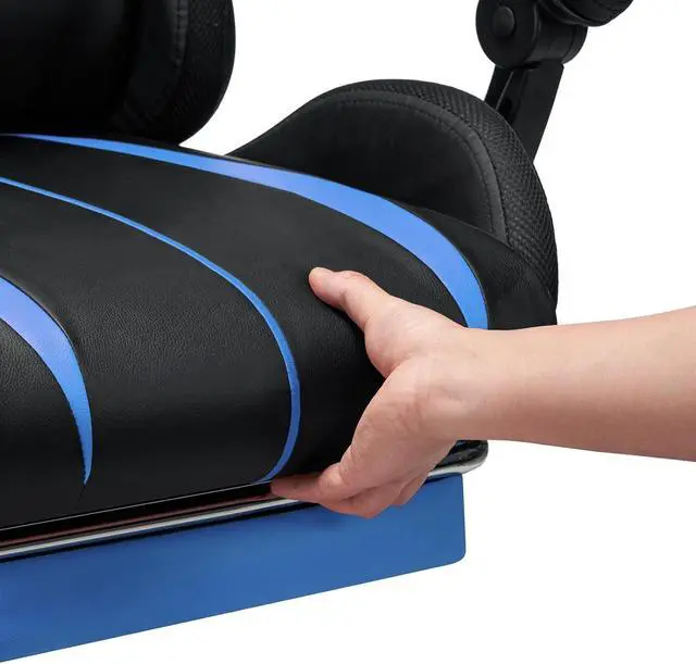 Alt view image 6 of 7 - HOFFREE RGB Gaming Chair with Speakers Massage Computer Gaming Chair with LED Lights and Footrest High Back Video Game Chair for Adults Blue and Black