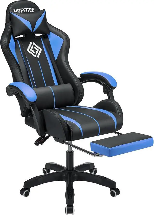 Alt view image 5 of 7 - HOFFREE RGB Gaming Chair with Speakers Massage Computer Gaming Chair with LED Lights and Footrest High Back Video Game Chair for Adults Blue and Black