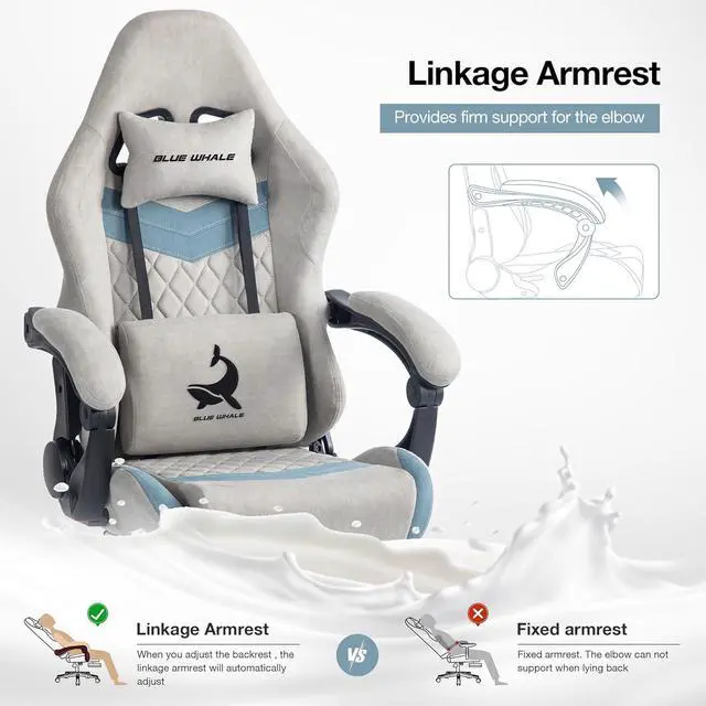 Alt view image 7 of 7 - Gaming Chair for Adult 350lbs Computer Chair with Adjustable Lumbar Support Headrest and Footrest Large Size Reclining Gaming Chair Big and Tall Linkage Armrest