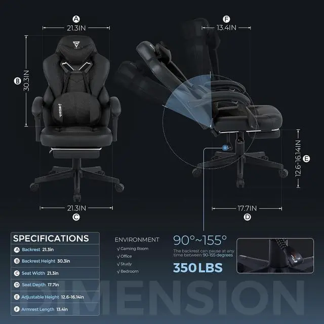 Alt view image 3 of 7 - Upgrade Gaming Chair PRO, Ergonomic Gaming Computer Chair Big and Tall (Black)