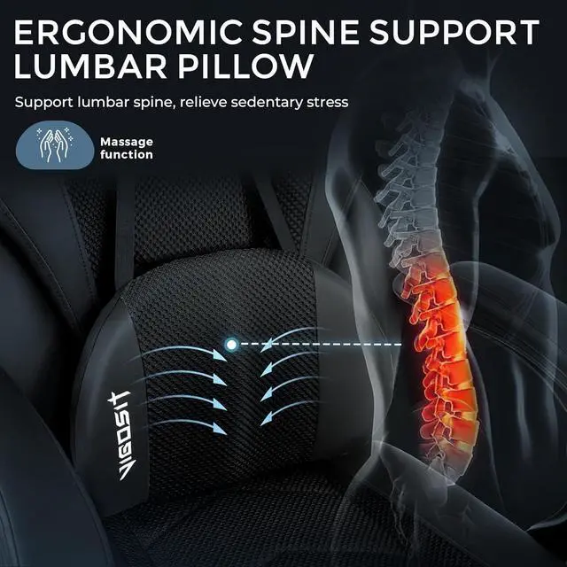 Alt view image 4 of 7 - Gaming Chair PRO, Ergonomic Gaming Chairs for Adults Heavy People, Massage Reclining Office Desk Computer Chair with Footrest and Lumbar Support, Big Tall Mesh Gamer Chair with Cushion (Black)