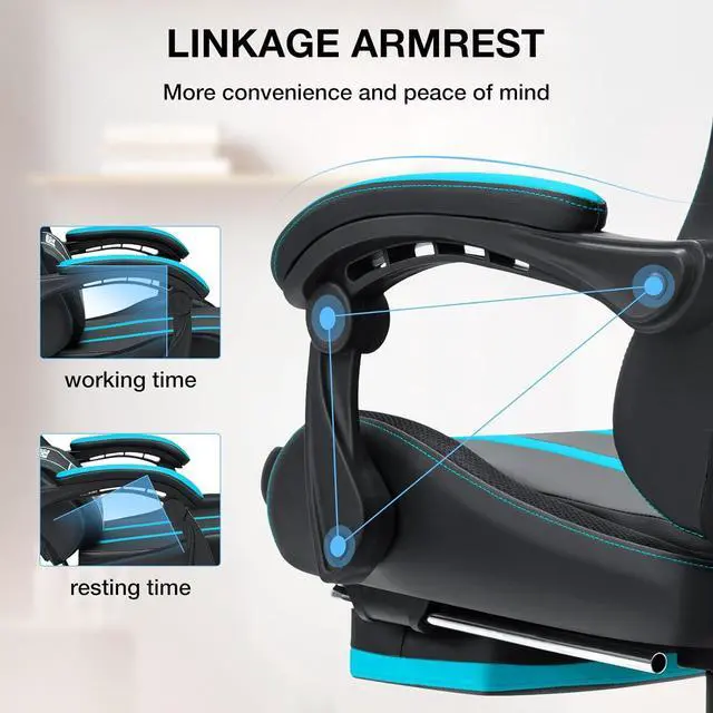 Alt view image 6 of 7 - HOFFREE Gaming Chair Massage Big and Tall Video Game Chair for Adults 400lbs Computer Gaming Chair with Footrest for Heavy People Reclining Gaming Chairs Blue and Black
