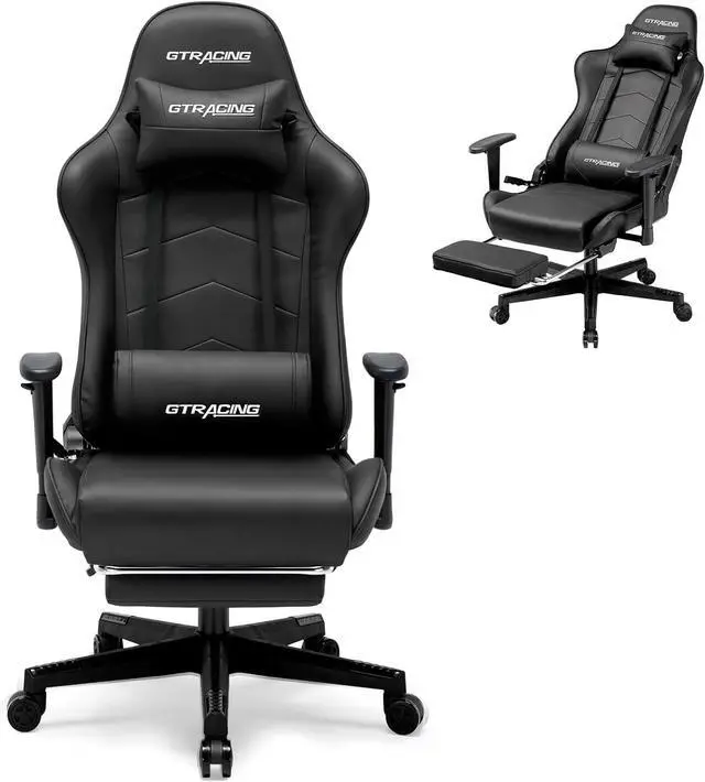 Main image of GTRACING Gaming Chair with Footrest, Racing Style Computer Chair for Adult, Adjustable Reclining Backrest and Lumbar Support, Stylish High Back Chair for Gaming and Office (Black)