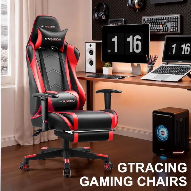 Alt view image 3 of 7 - GTRACING Gaming Chair with Footrest, High Back Computer Chair Ergonomic Game Desk Chair Racing Executive Adjustable Swivel Rocker with Headrest and Lumbar Support