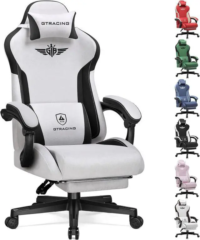 Main image of GTRACING Gaming Chair, Computer Office Chair Lumbar Support, Linkage Armrests and Footrest, Ergonomic Game Chair for Adults with Extended Backrest, Fabric, Grey
