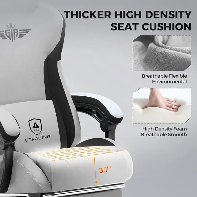 Alt view image 4 of 7 - GTRACING Gaming Chair, Computer Office Chair Lumbar Support, Linkage Armrests and Footrest, Ergonomic Game Chair for Adults with Extended Backrest, Fabric, Grey