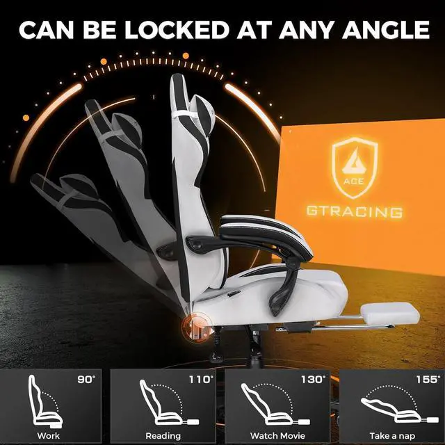 Alt view image 7 of 7 - GTRACING Gaming Chair, Computer Office Chair Lumbar Support, Linkage Armrests and Footrest, Ergonomic Game Chair for Adults with Extended Backrest, Fabric, Grey