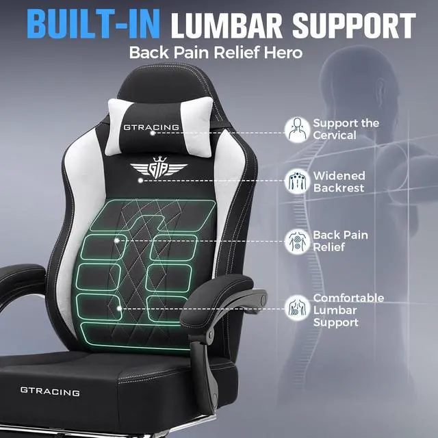 Alt view image 3 of 7 - GTPLAYER Big and Tall Gaming Chair Breathable Fabric Computer Chair with Strong Lumbar Support, Comfortable Office Chairs with Pocket Spring Cushion, High Back Ergonomic Desk Chairs with Footrest