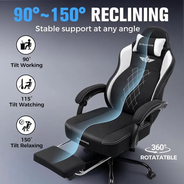 Alt view image 6 of 7 - GTPLAYER Big and Tall Gaming Chair Breathable Fabric Computer Chair with Strong Lumbar Support, Comfortable Office Chairs with Pocket Spring Cushion, High Back Ergonomic Desk Chairs with Footrest