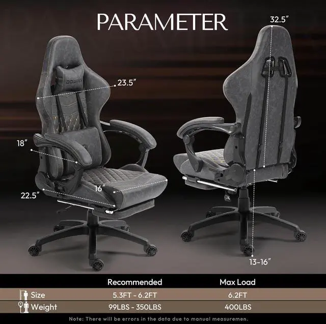 Alt view image 3 of 7 - Gaming Chair Big and Tall, Video Game Chairs with Footrest, Ergonomic Reclining Gamer Chairs for Adults - Padded High Back Computer Chair for Office, Linkage Armrest, 400LBS, Grey
