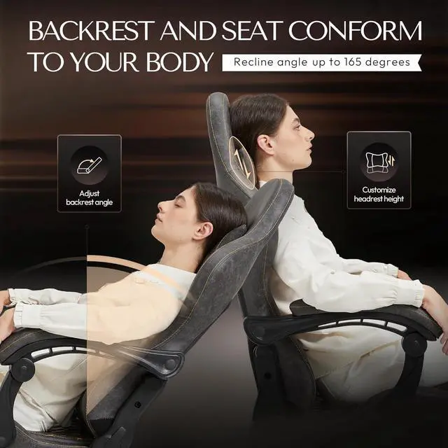 Alt view image 6 of 7 - Gaming Chair Big and Tall, Video Game Chairs with Footrest, Ergonomic Reclining Gamer Chairs for Adults - Padded High Back Computer Chair for Office, Linkage Armrest, 400LBS, Grey