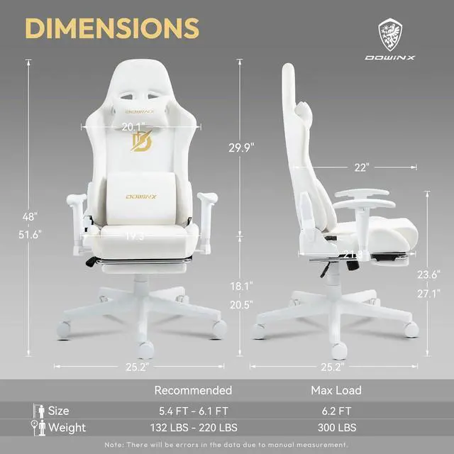 Alt view image 3 of 7 - Dowinx Gaming Chair with Suede Fabric, Ergonomic Computer Chair with Massage Lumbar Support and Footrest, High Back Reclining Game Office Chair for Adults, Ivory