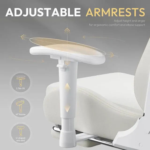 Alt view image 6 of 7 - Dowinx Gaming Chair with Suede Fabric, Ergonomic Computer Chair with Massage Lumbar Support and Footrest, High Back Reclining Game Office Chair for Adults, Ivory