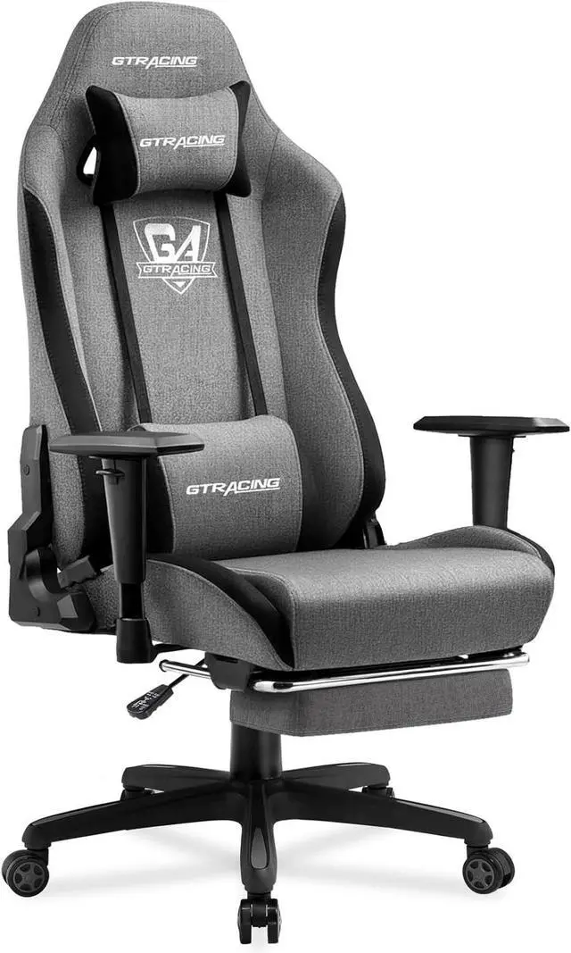 Main image of GTRACING Gaming Chair with Footrest, Fabric Breathable Big and Tall Ergonomic Computer Chair 350 lbs with Adjustable Lumbar Support and ReclinerHigh Back Game Chair for Office Gaming, Grey