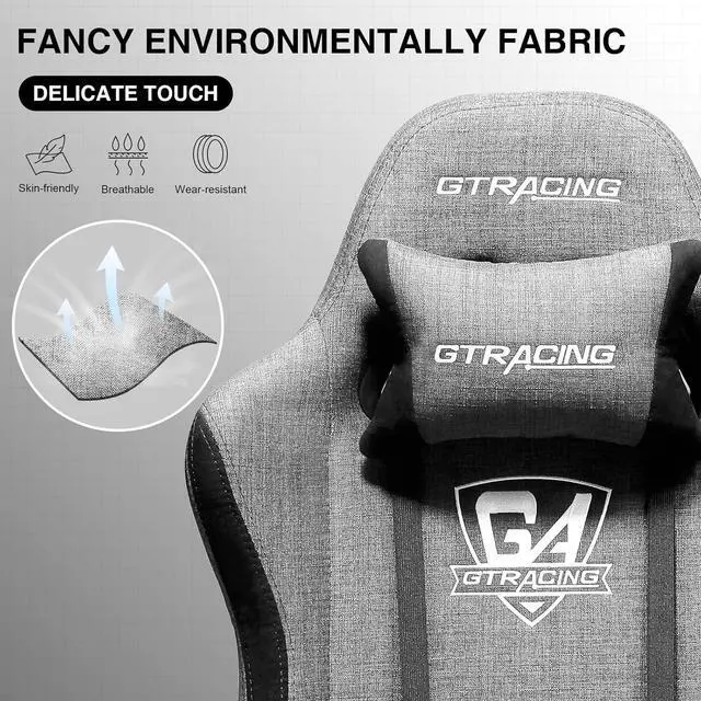 Alt view image 4 of 7 - GTRACING Gaming Chair with Footrest, Fabric Breathable Big and Tall Ergonomic Computer Chair 350 lbs with Adjustable Lumbar Support and ReclinerHigh Back Game Chair for Office Gaming, Grey