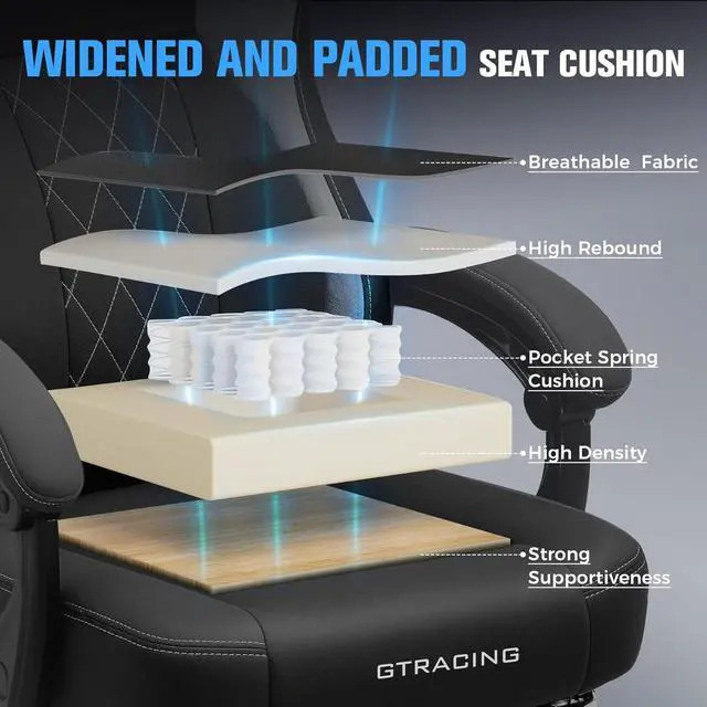 Alt view image 5 of 7 - GTPLAYER Big and Tall Gaming Chair Breathable Fabric Computer Chair with Strong Lumbar Support, Comfortable Office Chairs with Pocket Spring Cushion, High Back Ergonomic Desk Chairs with Footrest