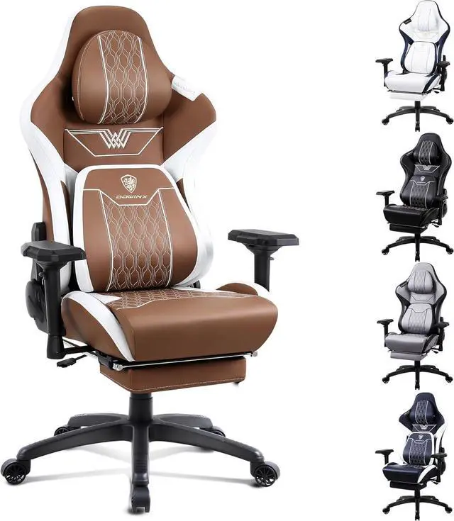 Main image of Dowinx PU Leather Gaming Chair with Footrest, 4D Armrests Adjustable Office Computer Chair with Headrest Lumbar Support Big and Tall Ergonomic Video Gamer Chair 350lb for Adults Teens Brown