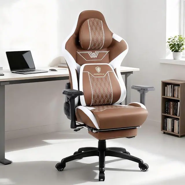 Alt view image 2 of 7 - Dowinx PU Leather Gaming Chair with Footrest, 4D Armrests Adjustable Office Computer Chair with Headrest Lumbar Support Big and Tall Ergonomic Video Gamer Chair 350lb for Adults Teens Brown