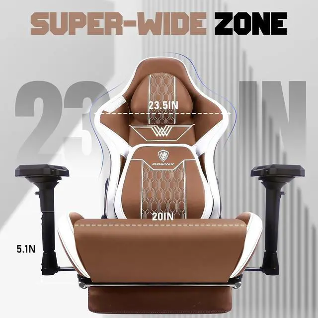 Alt view image 4 of 7 - Dowinx PU Leather Gaming Chair with Footrest, 4D Armrests Adjustable Office Computer Chair with Headrest Lumbar Support Big and Tall Ergonomic Video Gamer Chair 350lb for Adults Teens Brown