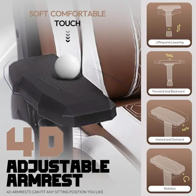 Alt view image 6 of 7 - Dowinx PU Leather Gaming Chair with Footrest, 4D Armrests Adjustable Office Computer Chair with Headrest Lumbar Support Big and Tall Ergonomic Video Gamer Chair 350lb for Adults Teens Brown