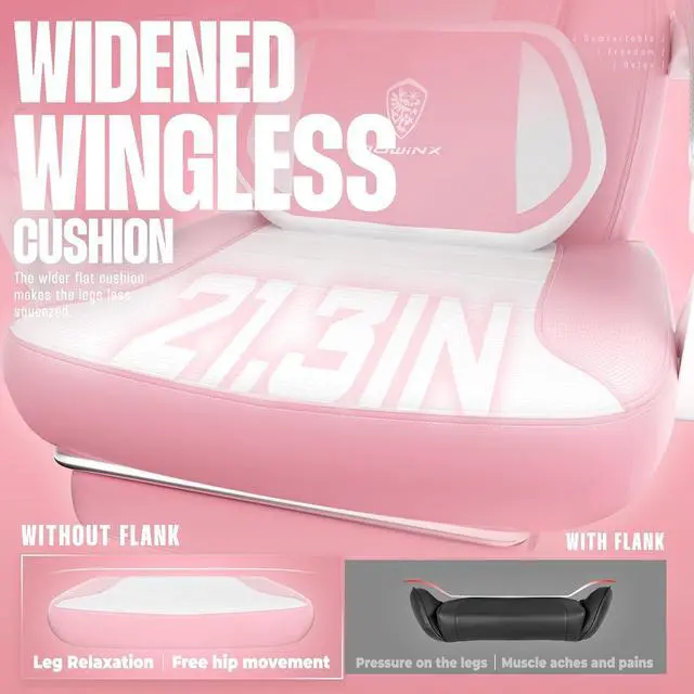 Alt view image 6 of 7 - Dowinx Gaming Chair with Footrest, Big and Tall Gaming Chair for Heavy People, Computer/PC Gamer Chair for Adult with Massage (Pink)