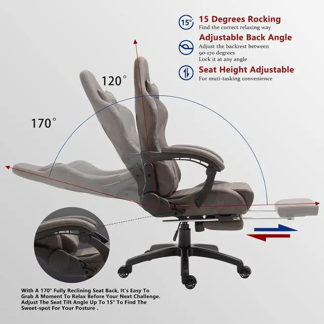 Alt view image 5 of 7 - Dowinx Gaming Chair Big and Tall, Ergonomic Game Chair for Adults with Footrest and Massage Lumbar Support, High Back Computer Gamer Chair PU Leather, 350Lbs, for Office, Home, Brown