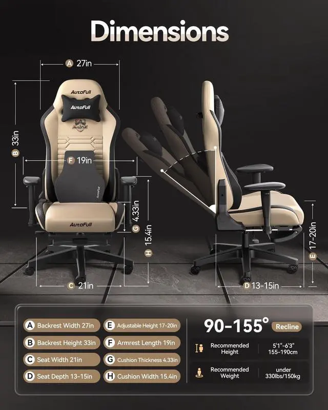 Alt view image 3 of 7 - AutoFull C3 Gaming Chair, Racing Style Gaming Chair with Ergonomic Lumbar Support,Adjustable High Back PU Leather PC Chair with Footrest,Brown