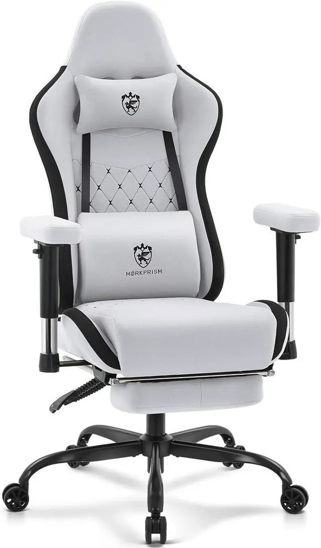 Main image of Gaming Chair Breathable Fabric,Computer Office Chair with Footrest,Massage Lumbar Support and Gel Pad,Ergonomic Reclining Gamer Chair with Adjustable Armrests and Spring Cushion Grey Black