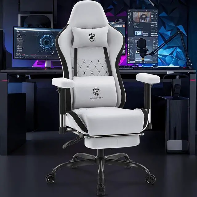 Alt view image 2 of 7 - Gaming Chair Breathable Fabric,Computer Office Chair with Footrest,Massage Lumbar Support and Gel Pad,Ergonomic Reclining Gamer Chair with Adjustable Armrests and Spring Cushion Grey Black