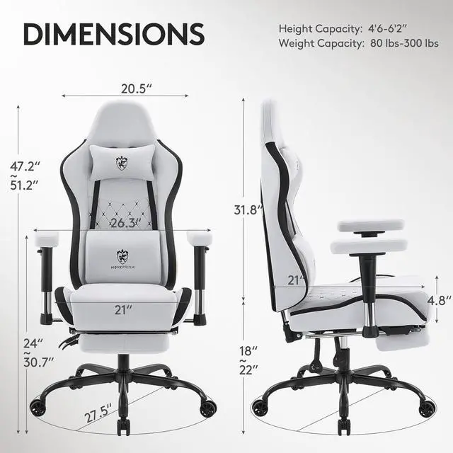 Alt view image 3 of 7 - Gaming Chair Breathable Fabric,Computer Office Chair with Footrest,Massage Lumbar Support and Gel Pad,Ergonomic Reclining Gamer Chair with Adjustable Armrests and Spring Cushion Grey Black
