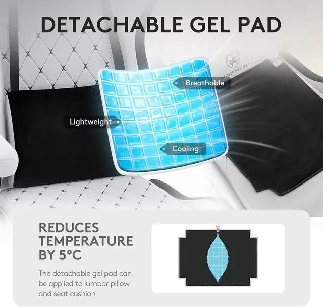 Alt view image 5 of 7 - Gaming Chair Breathable Fabric,Computer Office Chair with Footrest,Massage Lumbar Support and Gel Pad,Ergonomic Reclining Gamer Chair with Adjustable Armrests and Spring Cushion Grey Black